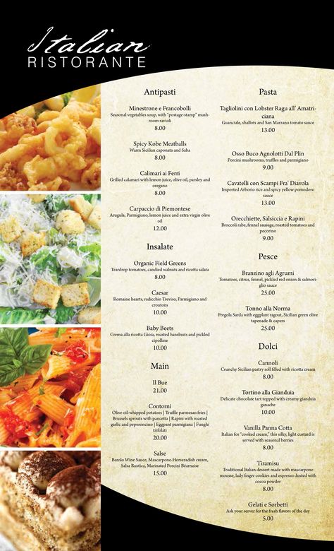 Italian restaurant menu design Italian Restaurant Menu Design, Ramen Dinner Ideas, Restaurant System, Restaurant Menu Ideas, Catering Menu Ideas, Italian Dinner Menu, Italian Catering, Pizza Menu Design, Ramen Dinner