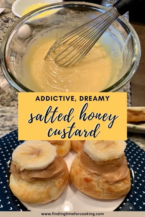 Honey Filling, Honey Pastry Cream, Honey Filling For Cake, Honey Custard Recipe, Custard Flavors, Honey Cake Filling, Flavored Cream Puffs, Pastry Cream Flavors, Banana Cream Puffs