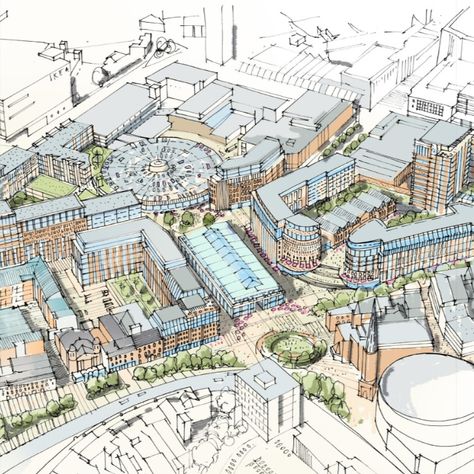 Great sketch of City Centre South urban regeneration scheme in Coventry 
 
#Sketch #ArchitecturalSketch #UrbanRegeneration #CityCentreSouthCoventry #WestMidlands #Regeneration #MixedUse #MixedUseArchitecture #MixedUseArchitects #Masterplan #Masterplanning #Masterplanners #Retail #Leisure #Hospitality #Residential #Cinema #Architetcts #Architecture #Design #Designers #Coventry #Placemaking #UrbanDesign #UK #UnitedKingdom City Building Game, Masterplan Architecture, Urban Regeneration, Urban Design Diagram, Urban Design Architecture, New Urbanism, Urban Design Plan, Perspective Drawing Architecture, City Sketch