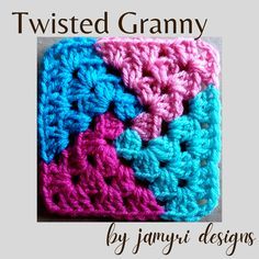 Crochet Twisted Granny Square, Five Sided Granny Square, Twisted Granny Square, Crochet Granny Squares Projects, 4 Color Granny Square Crochet Pattern, Twisted Granny Square Free Pattern, 6 Inch Granny Squares Free Pattern, Half And Half Granny Square, Diamond Granny Square Pattern