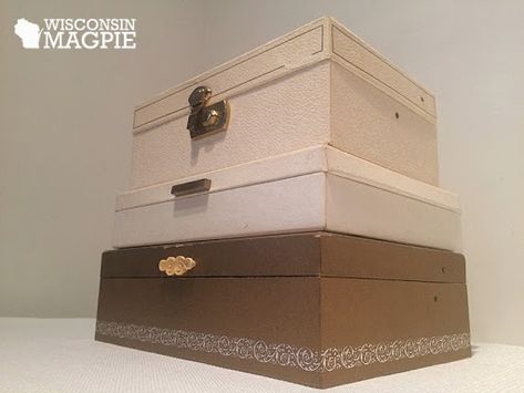 old jewelry box Diy Jewelry Cabinet, Gingham Wallpaper, Woodworking Items That Sell, Box Makeover, Doll Storage, Vintage Gingham, Jewelry Box Makeover, Jewelry Box Diy, Decoupage Box