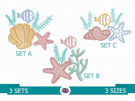 Sea Embroidery, Beach Embroidery, Fish Embroidery, Embroidery Summer, Summer Embroidery, Ocean Fish, Embroidery Download, Quick Stitch, Star Stitch