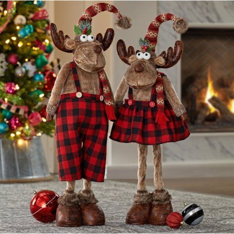 Member's Mark Plush Moose Decor (Set of 2) Winter Cabin Decor, Moose Crafts, Christmas Tree Train, Moose Christmas, Moose Decor, Christmas Reindeer Decorations, Christmas Moose, Colonial Christmas, Indoor Christmas Decorations