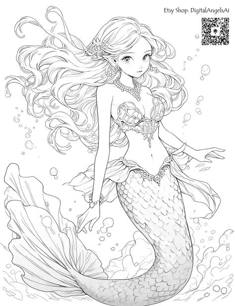 Free Grayscale Coloring Pages, Mermaid Coloring Pages Free Printable, Magical Coloring Pages, Mermaid Printables, Mermaid Coloring Book, Anime Lineart, Grayscale Coloring Pages, Free Coloring Sheets, Mermaid Coloring Pages