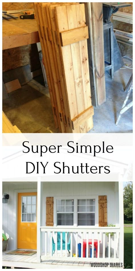 DIY Shutters --{Build Your Own Shutters in 5 Steps!} Tv Mantel, Shutters Diy, Shutter Projects, Farmhouse Shutters, Outdoor Shutters, Cedar Shutters, Diy Shutters, House Shutters, Brick Exterior House