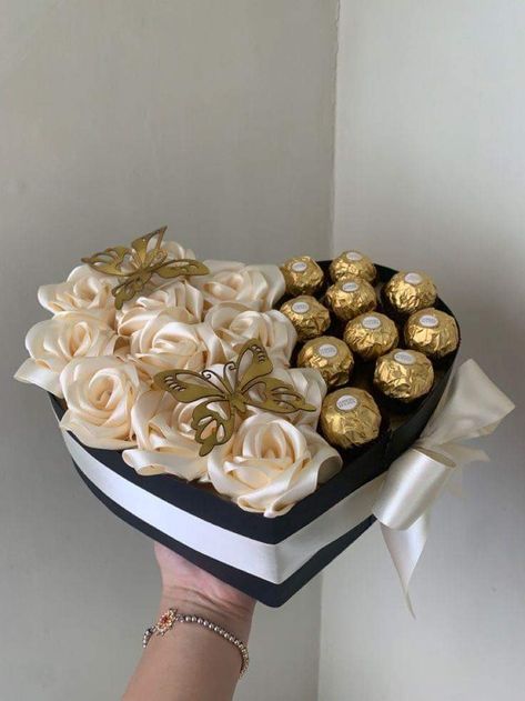 Valentine’s Day Eternal Roses, Mother’s Day Eternal Bouquet, Ribbon Roses With Chocolate, Number Gift Ideas, Ribbon Rose Box, Forever Lasting Bouquet, Eternal Flowers Ideas, Ribbon Flower Ideas, Chocolate Box Gift Diy