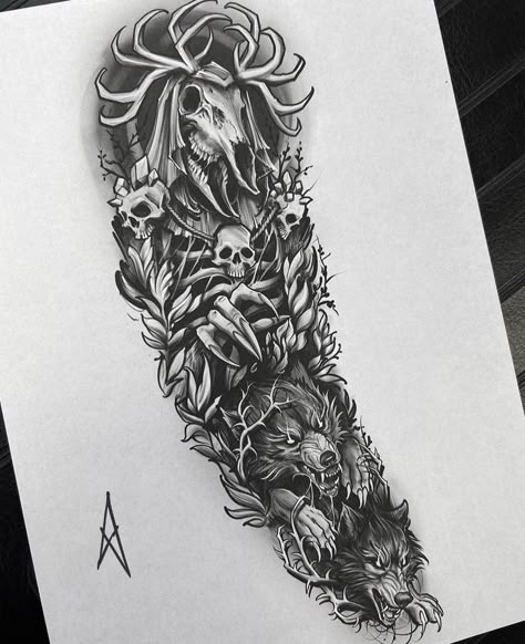 Witcher Tattoo, Slavic Tattoo, Cool Tattoo Drawings, Full Sleeve Tattoo Design, Men Tattoos Arm Sleeve, Theme Tattoo, Norse Tattoo, Flash Tattoo Designs, Mythology Tattoos