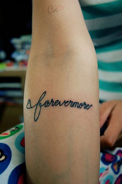 Forevermore. My love. Forevermore Tattoo, Matching Love Tattoos, Forearm Tattoo Girl, Wrist Tattoos Girls, Hip Tattoo Designs, Wife Tattoo, Cute Tattoos On Wrist, Cute Matching Tattoos, Tattoo For Boyfriend