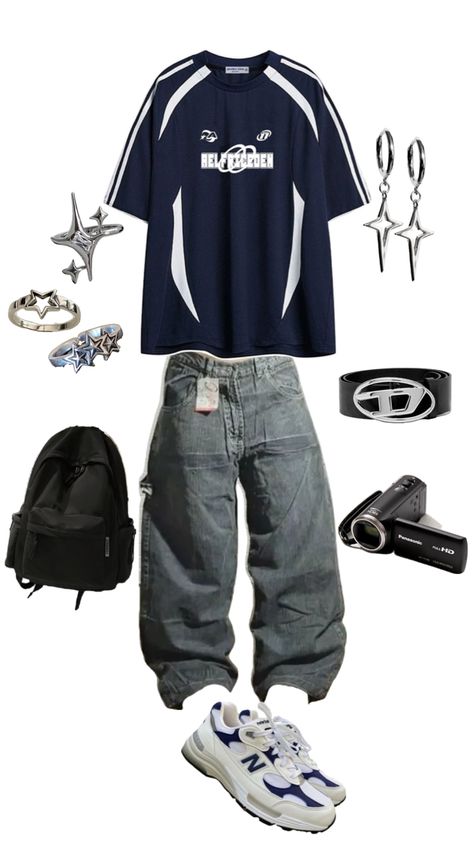 Wide Denim Pants Outfit Men, Y2k Rapper Outfit, Acubi Outfits Men, Acubi Men Outfit, Shoes For Streetwear, Ropa Y2k Hombre, Y2k Fits Men, Streetwear Outfit Ideas Men, Jock Outfit