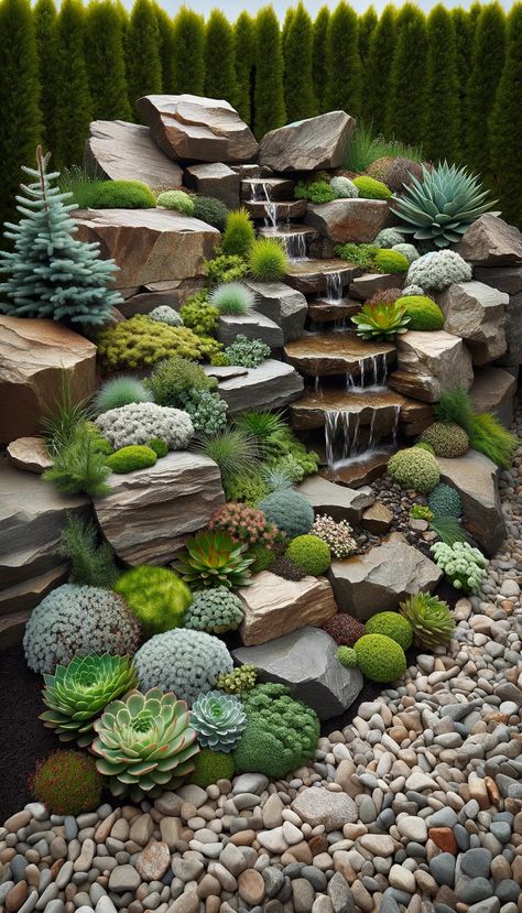 21 Creative Garden Bed Ideas for Every Style and Space 🌿🌸 Gravel Garden Water Feature, Rock Beds, Succulent Rock Garden, Rockery Garden, Garden Bed Ideas, Garden Landscaping Diy, Outdoor Living Ideas, Outdoor Gardens Landscaping, Rock Bed