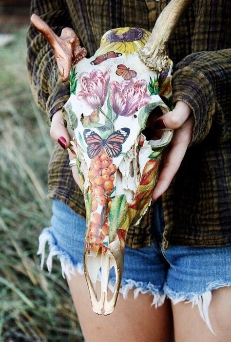 Deer Taxidermy, Painted Animal Skulls, Skull Taxidermy, Deer Skull Art, Painted Cow Skulls, Cow Skull Decor, Cow Skull Art, Hantverk Diy, Skull Crafts