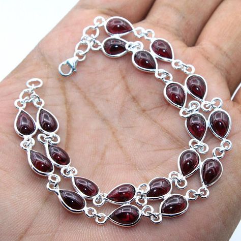 Sterling Silver Bracelets Handmade, Bracelets Design, Garnet Bracelet, 925 Silver Bracelet, Hand Bracelet, Women Bracelet, Garnet Jewelry, Silver Jewels, Wedding Jewelry Bracelets