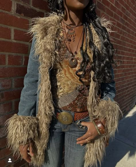 70s Fashion Fur Coat, Denim Penny Lane Coat, 70s Maximalism Fashion, Vintage Maximalism Fashion, Y2k Vest Outfit, 70s Vest Outfits, Vintage Maximalism, Trend Prediction, Real Y2k