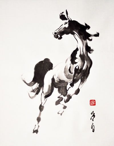 Chinese Horse Art, Chinese Horse Tattoo, Year Of The Horse Tattoo, Chinese Ink Art, Horse Doodle, Abstract Horse Art, Horse Tattoo Design, Horse Watercolor, Horse Brushes