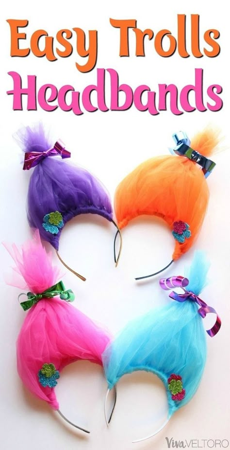 Troll Headband Diy, Troll Costume Diy, Troll Hair Diy, Trolls Party Favors, Trolls Headband, Trolls Cake, Troll Costume, Headband Diy, Trolls Birthday Party