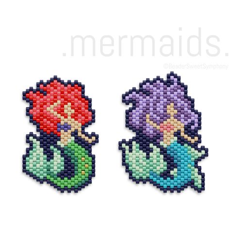 Disney Brick Stitch Bead Pattern, Brick Stitch Patterns, Cute Ornaments, Beaded Mermaid, Art Perle, Seed Bead Pattern, Brick Stitch Pattern, Iron Beads, Beaded Earrings Patterns