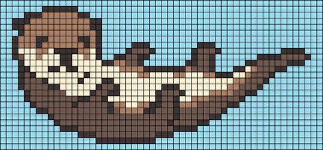 Alpha pattern #59079 preview Otter Knitting Chart, Alpha Pattern Otter, Otter Embroidery Pattern, Otter Perler Beads, Raccoon Alpha Pattern, Pixel Art Otter, Highland Cow Pixel Art, Otter Pixel Art, Alpha Pattern Tapestry