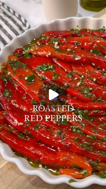 Roasted Red Peppers With Garlic And Olive Oil, Recipes With Fire Roasted Red Peppers, How To Can Roasted Red Peppers, Roasted Red Peppers In Oil, Red Pepper Appetizers, Freezing Roasted Peppers, Italian Roasted Peppers, Greek Peppers, Grilled Red Peppers