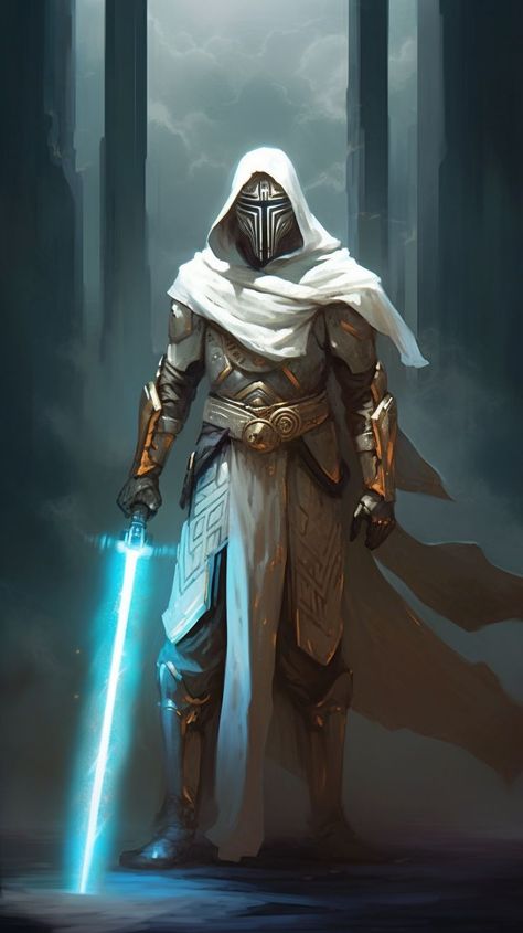 Jedi Knight Concept Art, Star Wars Old Republic Art, Star Wars Characters Design, Star Wars Jedi Art, Mandalorian Oc Art, Jedi Knight Concept, Starwars Concept Art, Grogu Painting, Armored Jedi