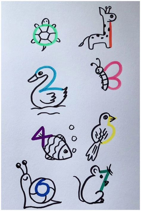 Number Drawing Tricks for Kids | drawing | Learn to Make Drawings with Numbers | By Kidpid | Facebook Numbers As Animals, Draw Pictures From Numbers, Number Doodle Art, Using Numbers To Draw Animals, 1 Drawing Number, Easy Drawings With Numbers, Number 2 Drawing, Drawing Animals With Numbers, How To Draw With Numbers