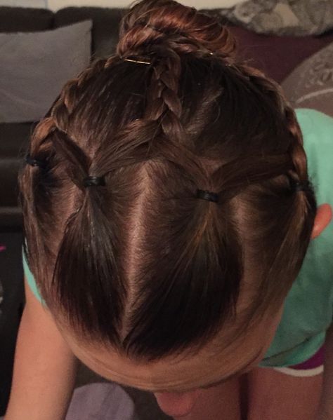 My try at gymnast hair Gymnastics Hair, Competition Hair, Gym Hairstyles, Sports Hairstyles, Sport Hair, Short Hair Black, Cute Girls Hairstyles, Braided Ponytail Hairstyles, Gymnast