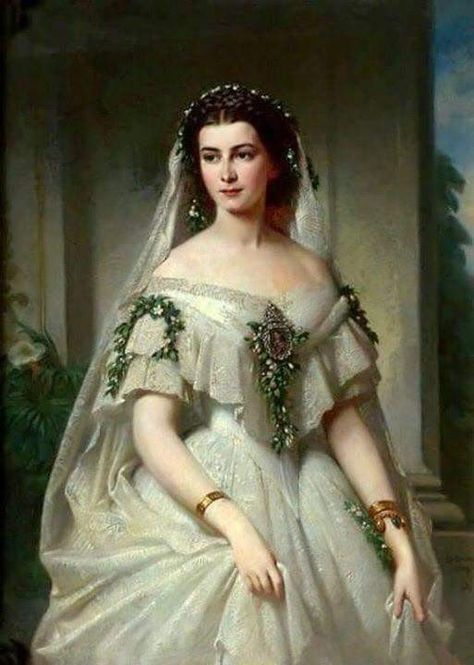 Marie Sophie, Elisabeth's sister. Painted by Erich Correns, 1859 Italian Royalty, Empress Sissi, A Wedding Dress, Victorian Art, Historical Dresses, Historical Fashion, Amelie, Fashion History, Bavaria