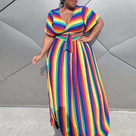 Rainbow Crop Top, Striped Tops Women, Striped Two Piece, Maxi Rok, Plus Size Two Piece, Maxi Skirt Dress, Wrap Crop Tops, Dress Suit, Striped Maxi