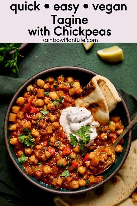 Vegan Tagine, Vegan Chickpea Recipes, Moroccan Vegetables, Clean Eating Vegan, Vegan Instant Pot Recipes, Tagine Recipes, Vegan Stew, Vegan Main Dishes, Chickpea Recipes