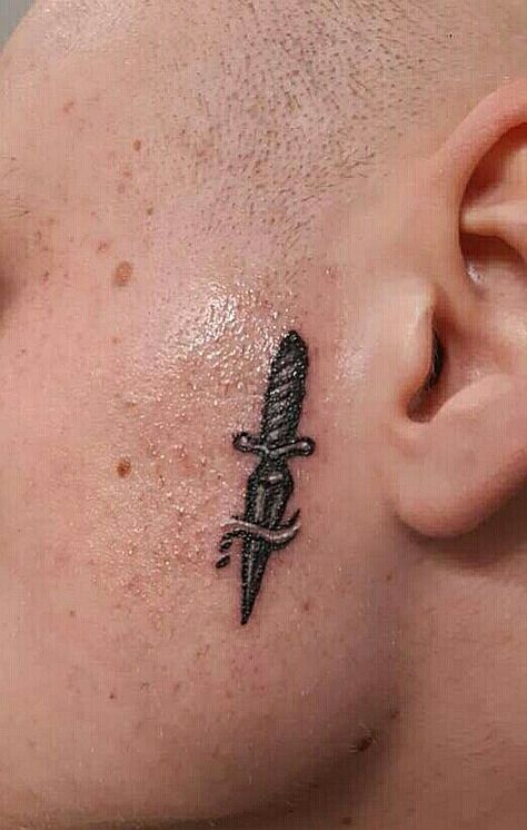 Dagger Tattoo Behind Ear, Idea Tattoo, Forarm Tattoos, Forearm Sleeve Tattoos, Forearm Sleeve, Head Tattoo, Dagger Tattoo, Face Tattoos, Head Tattoos