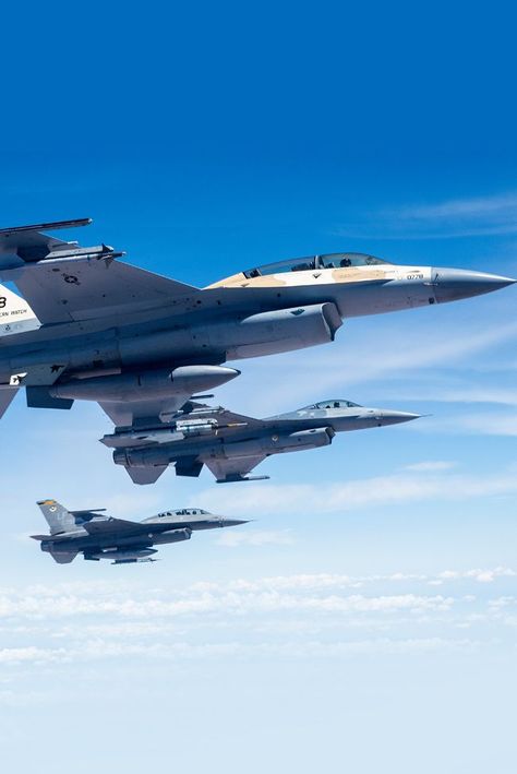 F-16 Fighting Falcons from Luke Air Force Base, Ariz., prepare to be refueled by a KC-135 Stratotanker from the 161st Air Refueling Wing during a local sortie, Aug. 6, 2022. The 161st ARW, from Goldwater Air National Guard Base, Ariz., conducts regular air refueling missions with their regional partners at Luke AFB. U.S. Air National Guard photo by Staff Sgt. James A. Richardson Jr. F 16 Falcon, Air National Guard, Staff Sergeant, Air Force Base, Us Air Force, National Guard, Fighter Planes, Helicopter, Air Force