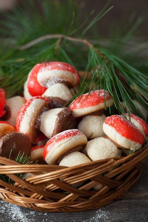 Christmas Cookies #1: Russian Mushroom Cookies - "Gribochky" at Cooking Melangery Cookies And Candy, Mushroom Cookies, Bakery Store, Russian Recipes, Marzipan, Cookie Bars, Christmas Baking, Christmas Treats, Monster Cookies