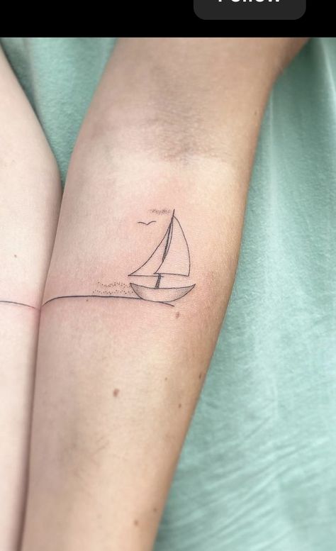 Sailboat Tattoo Minimalist, Saul Boat Tattoo, Tiny Boat Tattoo, Boat Tattoo For Women, Sailboat Tattoo Simple, Sail Boat Tattoo, Yacht Tattoo, Paper Boat Tattoo, Sailing Tattoo