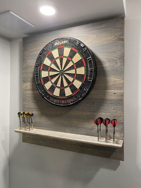 24 Basement Game Room Ideas for 2022 | Displate Blog Pool Table And Dart Board Room, Bar Dart Board, Basement Dart Board Ideas, Basement Games Room Ideas, Games Room Bar, Family Games Room, Small Games Room Ideas, Game Room Wall Ideas, Basement Sports Room