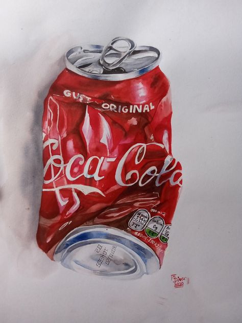 Crushed can painting , Coca-Cola painting, watercolour painting Crushed Can, Can Painting, Waste Art, Coca Cola Can, Still Life Images, Inspiration Painting, Pop Cans, Middle School Art, Painting Painting