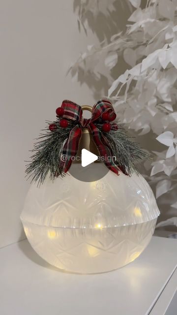 Rocio Ruiz on Instagram: "If you like big ornaments for Christmas 🎄 then try this beautiful and easy DIY you are going to love it 🤩 get all the materials at Dollar Tree  #christmastime  #christmasdecorations  #christmasdiy" Christmas Lantern Centerpieces Diy, Diy Christmas Ball Ornaments Ideas, The Shabby Tree Christmas Crafts, Diy Large Xmas Ornaments, Diy Dollar Tree Christmas Bells, Diy Outdoor Christmas Ball Lights, Dollar Tree Giant Ornaments Diy, Diy Christmas Big Ball Ornaments, Dollar Tree Crafts Christmas Ornaments