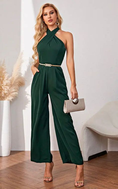 Emerald Jumpsuit Wedding, Formal Green Jumpsuit, Forest Green Jumpsuit Wedding, Jumpsuit Outfit Green, Emerald Green Jumpsuit Wedding, Emerald Green Jumpsuit Formal, Green Jumpsuit Outfit Classy, Green Wedding Jumpsuit, Green Jumpsuit Outfit Wedding