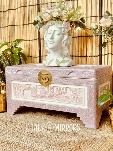 Camphor Chest Makeover, Coffer Table, Box Upcycle, Chest Makeover, Chest Ideas, Wooden Trunk, Wooden Trunks, Wood Tv Cabinet, Chalk Paint Projects