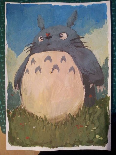 Painting Totoro, Totoro Art, Oil Pastel Paintings, Oil Pastel Art, Oil Pastel Drawings, Studio Ghibli Art, Chalk Drawings, Ghibli Art, Painting Studio