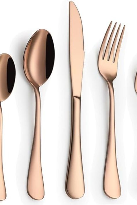 Rose Gold Silverware Set, Stainless Steel 20 Piece Flatware Set for 4, Cutlery Utensils Set Include Knives/Forks/Spoons Service for 4, Mirror Polished and Dishwasher Safe Rose Gold Silverware, Black Silverware, Gold Silverware, Utensils Set, Knife And Fork, Stainless Steel Flatware, Forks And Spoons, Utensil Set, Flatware Set