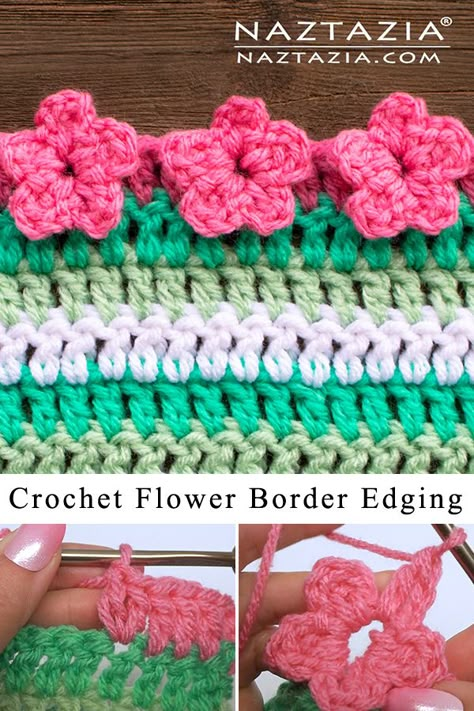 How to Crochet a Flower Border Edging Crochet Borders For Blankets, Crochet Edging Patterns Free, Crochet A Flower, Crochet Blanket Border, Crochet Blanket Edging, Crochet Border Patterns, Crochet Edging Patterns, Crochet Blanket Designs, Crochet Quilt