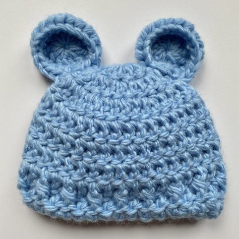 Crochet Bear Ears For Hat, Bear Ears Crochet Pattern, Crochet Baby Hat With Ears, White Cat Beanie, Crochet Bear Ears, Double Crochet Beanie Pattern, Baby Hats Pattern, Sock Hat, Advanced Crochet Stitches