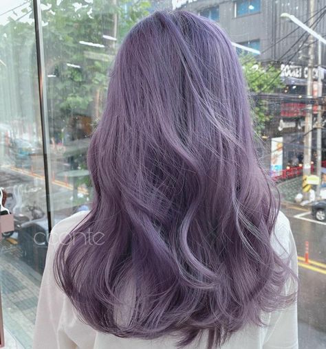 Pastel Purple Hair Color, Brown And Pastel Purple Hair, Purple Silver Hair, Purple Hair Korean, Korean Purple Hair, Asian Lavender Hair, Asian Hair Purple, Lavender Hair Pastel, Dusty Purple Hair