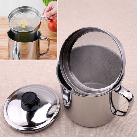 HOME ON SALE +FOLLOW Stainless Steel Household Kitchen Cooking Oil Pot Soup Grease Strainer Separator Colander Container Condition: 100% new Color:Silver Body & Black Knob Material: Stainless Steel Pot Size(Does not include lid and strainer): approx.13.4x13.2cm(5.28x5.20inch)(DxH) Total Size: approx.14x18.5cm(5.51x7.28inch)(DxH) Capacity: 1.8L Suitable for: home, cafeteria, hotel Item included: 1 x Oil Strainer Pot Note: 1) All dimensions are measured by hand, there may be small deviations. 2) C Oil Filter Pot, Pot Storage, Must Have Kitchen Gadgets, Amazon Kitchen Gadgets, Stainless Steel Pot, Body Black, Cooking Games, Frying Oil, Kitchen Design Decor