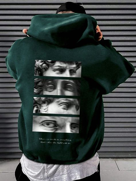 Dark Green Street Collar Long Sleeve Fabric Figure,Slogan Pullovers Embellished Slight Stretch Spring/Fall Men Clothing Hoodies Photoshoot, Hoodie Quotes, Men Hoodies, Green Street, Man Character, Green Hoodie, Men Clothing, Hoodie Design, Fleece Hoodie