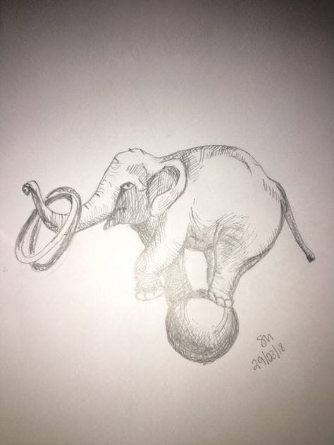 Pencil drawing of Elephant on ball - 29 - 3 -18 Circus Animal Drawing, Simp Drawings, Circus Drawing Sketches, Circus Elephant Tattoos, Circus Tent Drawing, Drawing Of Elephant, Elephant On A Ball, Elephant On Ball, Tent Drawing