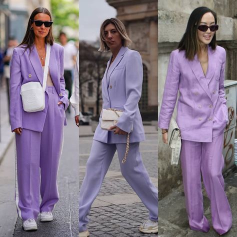 Lavender Suit 🍇💜 ... . ... . #streetstyle #style #likeforfollow #fashion #fashionblogger #shopping #clothes #look #inspiration #vogue… Lavender Suit, Lavender Outfit, Purple Blazer, Blazer Outfits For Women, Purple Suits, Monochrome Outfit, Monochrome Fashion, Fashion Weeks, Outfit Combinations