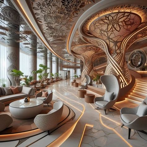 Space Castle, Biomorphic Architecture, Outdoor Veranda, Mansion Decor, Steampunk Interior, Grand Villa, Castle House Design, Castle Interior, Dreamscape Architecture