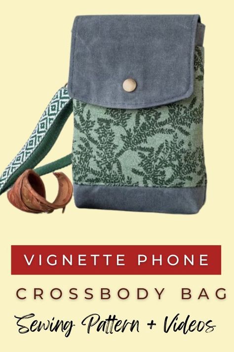 Cell phone crossbody bag sewing pattern with video tutorial. The Vignette Phone Crossbody bag is the perfect cell phone pouch sewing pattern. Easy and quick to sew for beginners, minimal hardware, and video included. Sew to sell approved pattern. Lots of pockets. Easy cell phone pouch sewing pattern for beginners with video. SewModernBags Cross Body Bag Sewing Pattern, Diy Phone Bag, Easy Crossbody Bag, Cross Body Bag Pattern Free, Phone Purse Pattern, Crossbody Bag Sewing Pattern, Diy Bag Patterns, Crossbody Bag Sewing, Crossbody Bag Tutorial