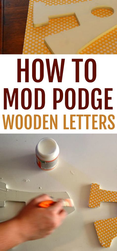 Learn how to easily Mod Podge wooden letters with scrapbook paper using this quick and easy tutorial. Great gift giving idea for nurseries or kids rooms. Picture Letters Modge Podge, Modge Podge Letters, Decorating Wooden Letters, Mod Podge Pictures On Wood, Easy Wood Projects For Kids, Wooden Letter Decoration Ideas, Wooden Letter Painting Ideas, Mod Podge Letters, How To Mod Podge