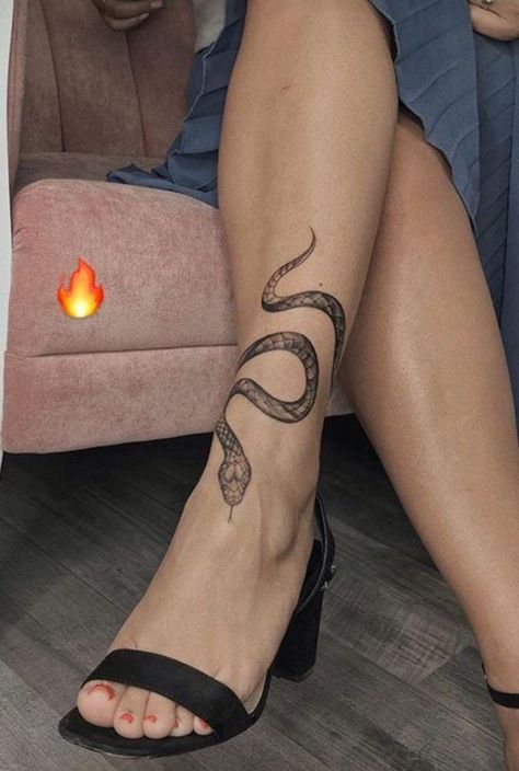 Wrapped Ankle Tattoos For Women, Snake Tattoos For Women Leg, Tattoo Foot Woman, Snake Tattoo On Leg, Feminine Snake Tattoo, Snake Ankle Tattoo, Wrap Around Ankle Tattoos, Flesh Art, Ankle Foot Tattoo